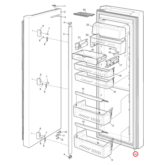 85814588407 Electrolux, Simpson, Westinghouse Fridge Door Seal - 1458840, 1445768K