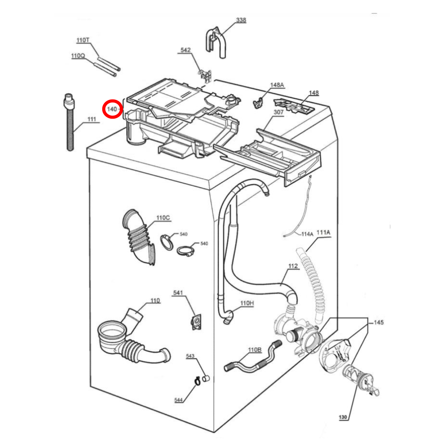 1325942447 Electrolux, Westinghouse Washing Machine Detergent Dispenser Assembly - 1249470103