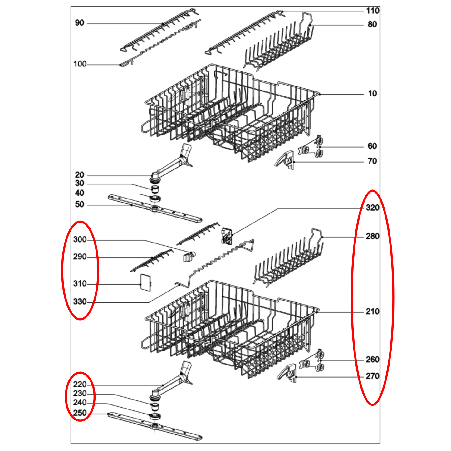 10094931 Miele Dishwasher Upper Basket - 10094930