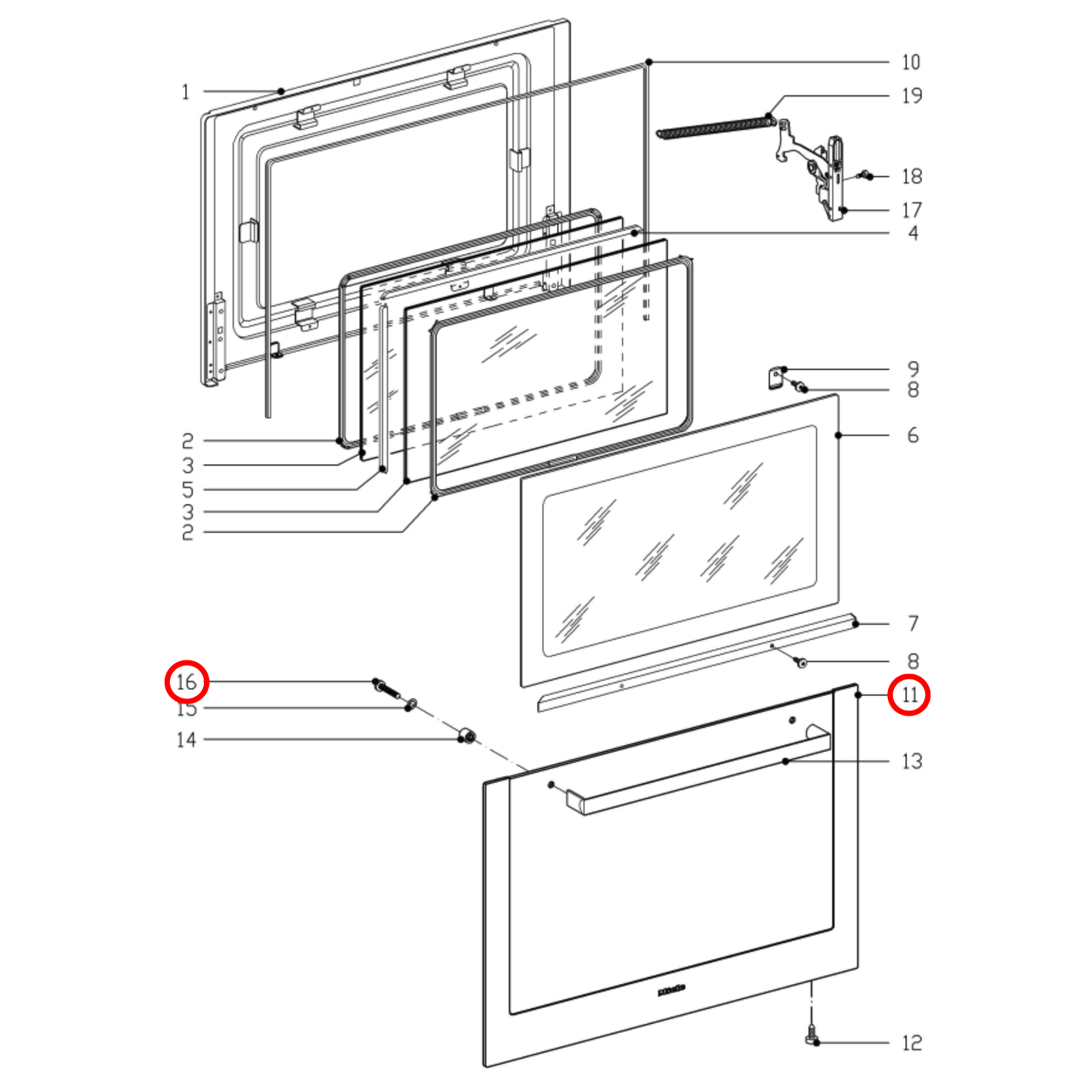 6654381 Miele Oven Door Outer Glass - 6513300