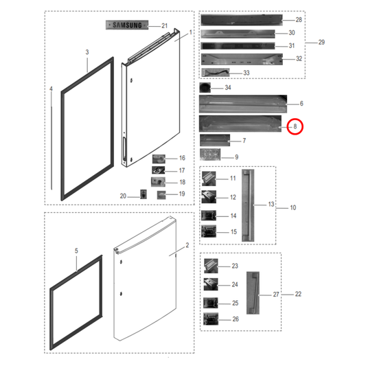 DA63-07161A Samsung Fridge Middle Bottom Door Shelf