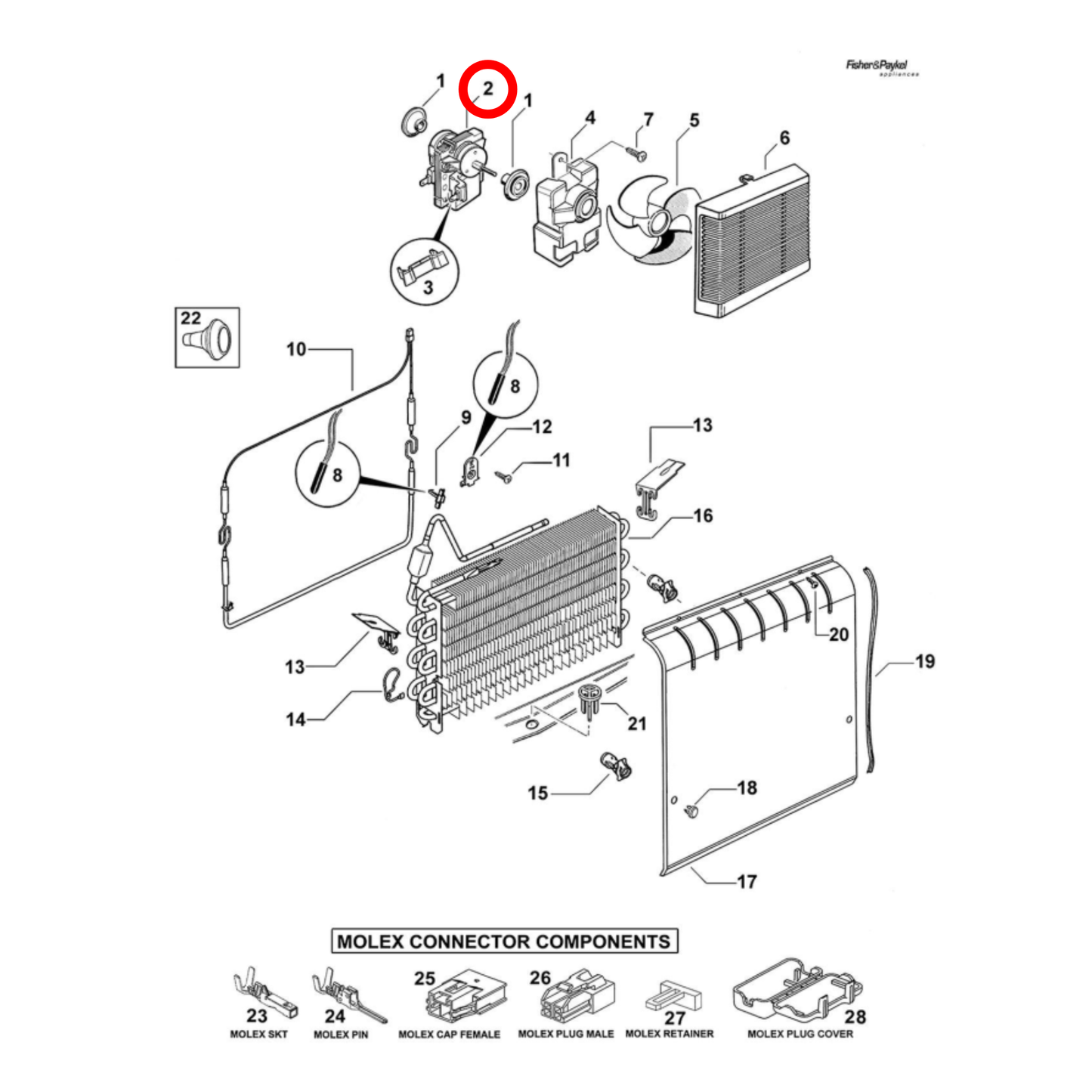 315040P Fisher & Paykel Fridge Freezer Evaporator Fan Motor Kit - 814438