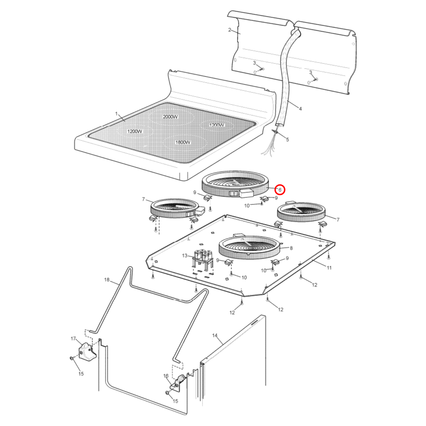 4055673679 Chef, Electrolux, Westinghouse Cooktop Stove Ceramic Element 215MM 2000W - 389072831E