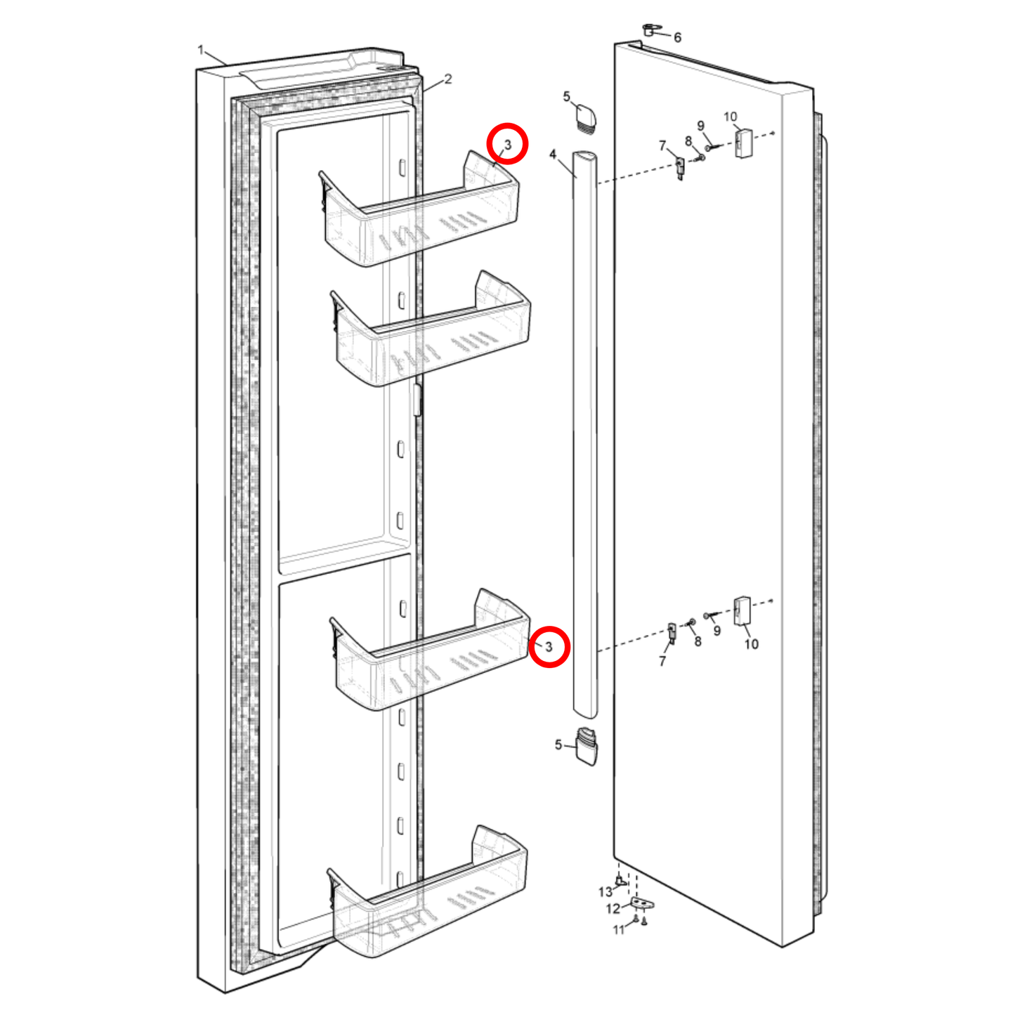 50291873003 Electrolux, Westinghouse Fridge Freezer Bin Door Shelf - 1445701, 1448357