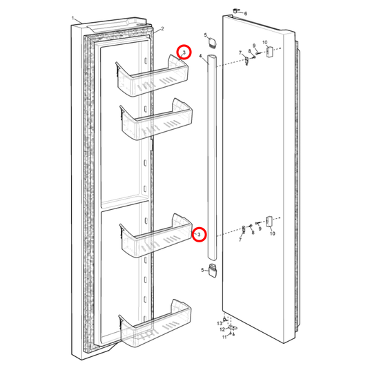 50291873003 Electrolux, Westinghouse Fridge Freezer Bin Door Shelf - 1445701, 1448357