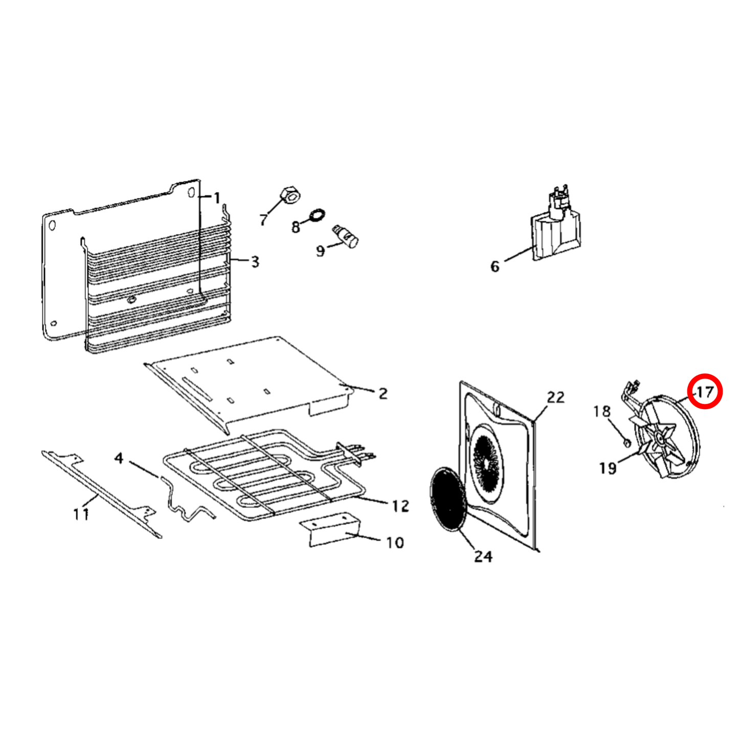 542959P Fisher & Paykel Oven Fan Forced Heating Element 2500W - 447752