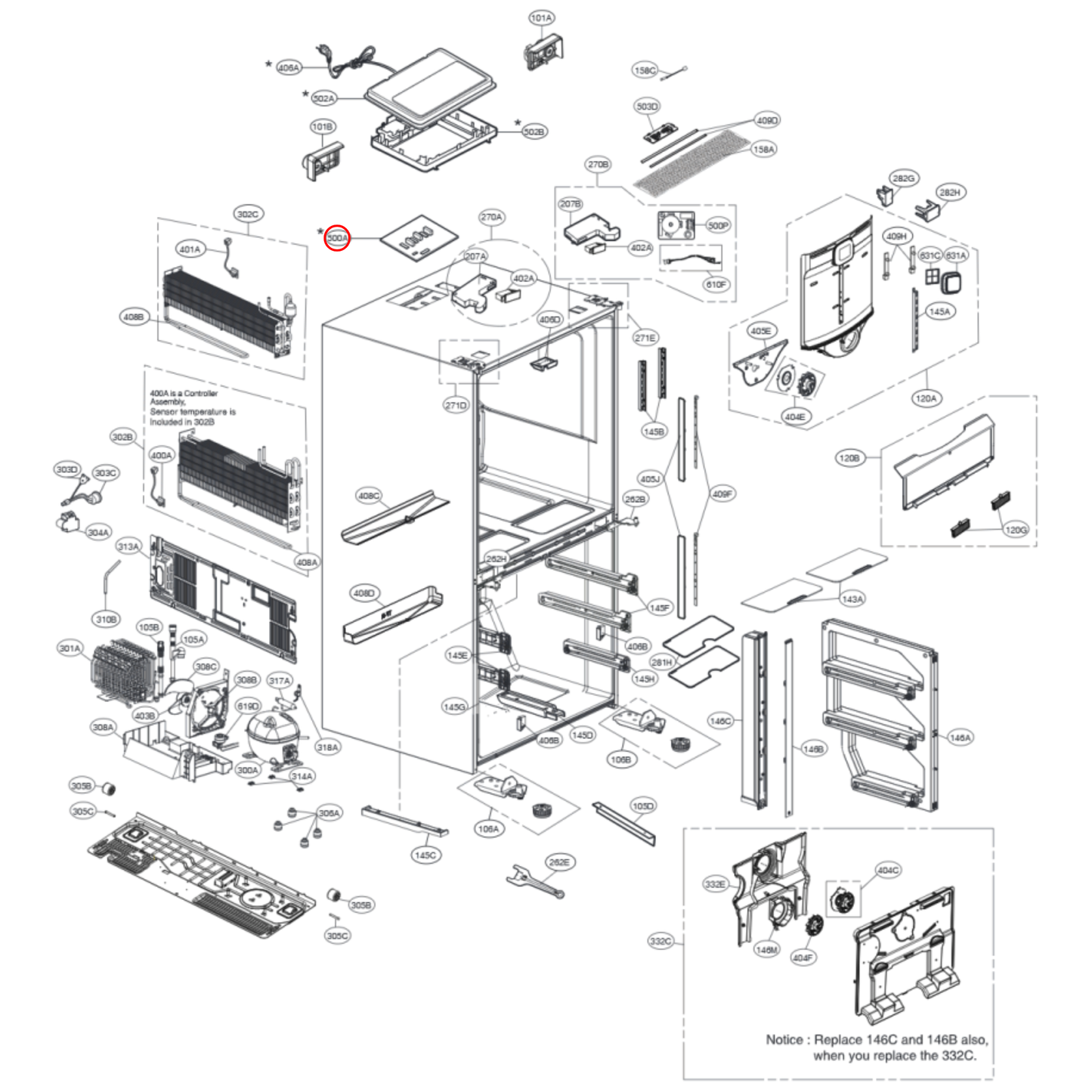 EBR85712619 LG Fridge Main PCB Control Module