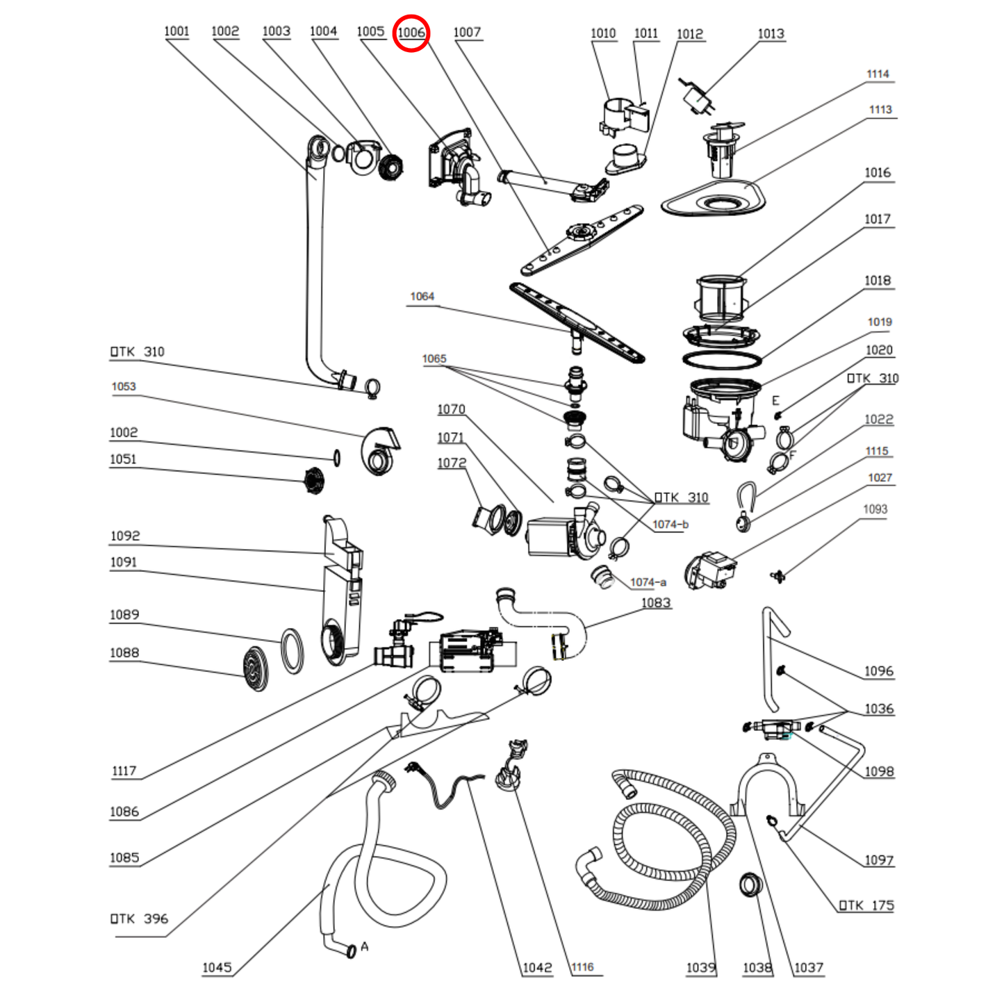 673000300067 Arc, Ariston, Euro Dishwasher Upper Spray Arm - 12176000009189