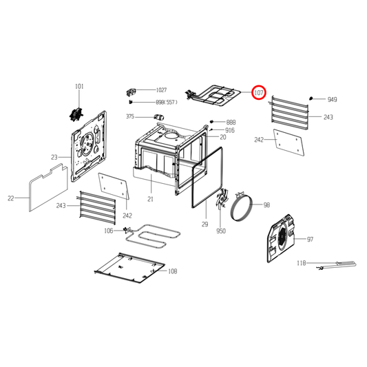262900098 Beko, Baumatic, Euromaid Dual Oven Grill Heating Element 1000W-1100W