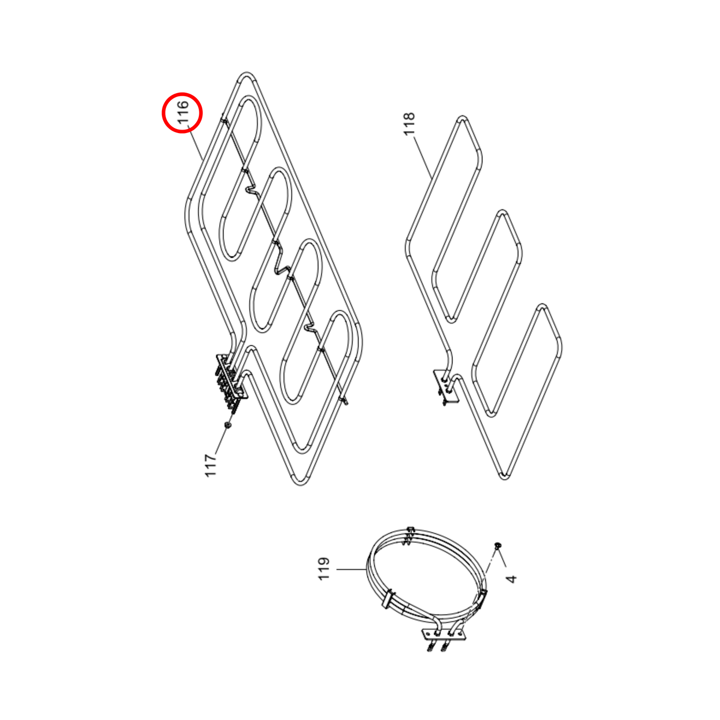 040118009913R Blanco Oven Grill Element 1100W-2600W