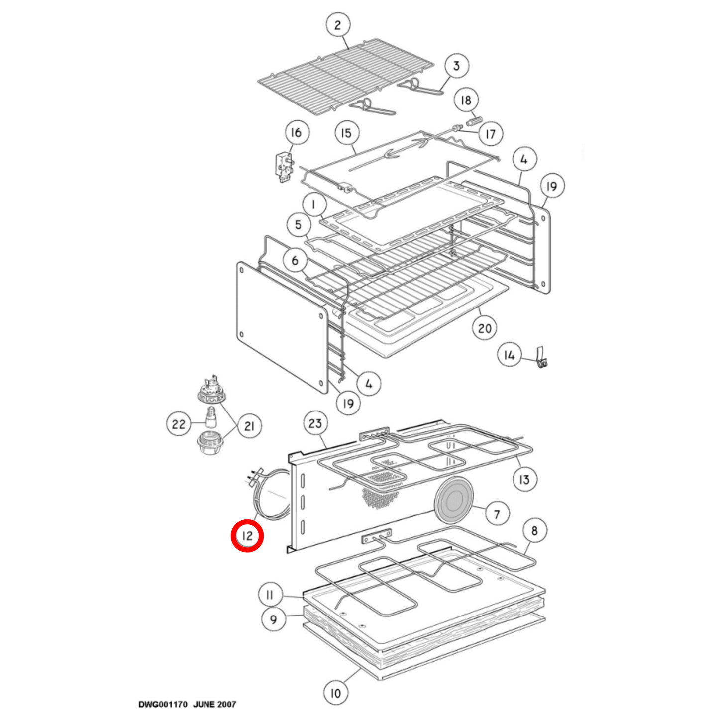 573645 Delonghi, Fisher & Paykel Oven Fan Forced Element Triple Ring 230V 2500W - 062057004