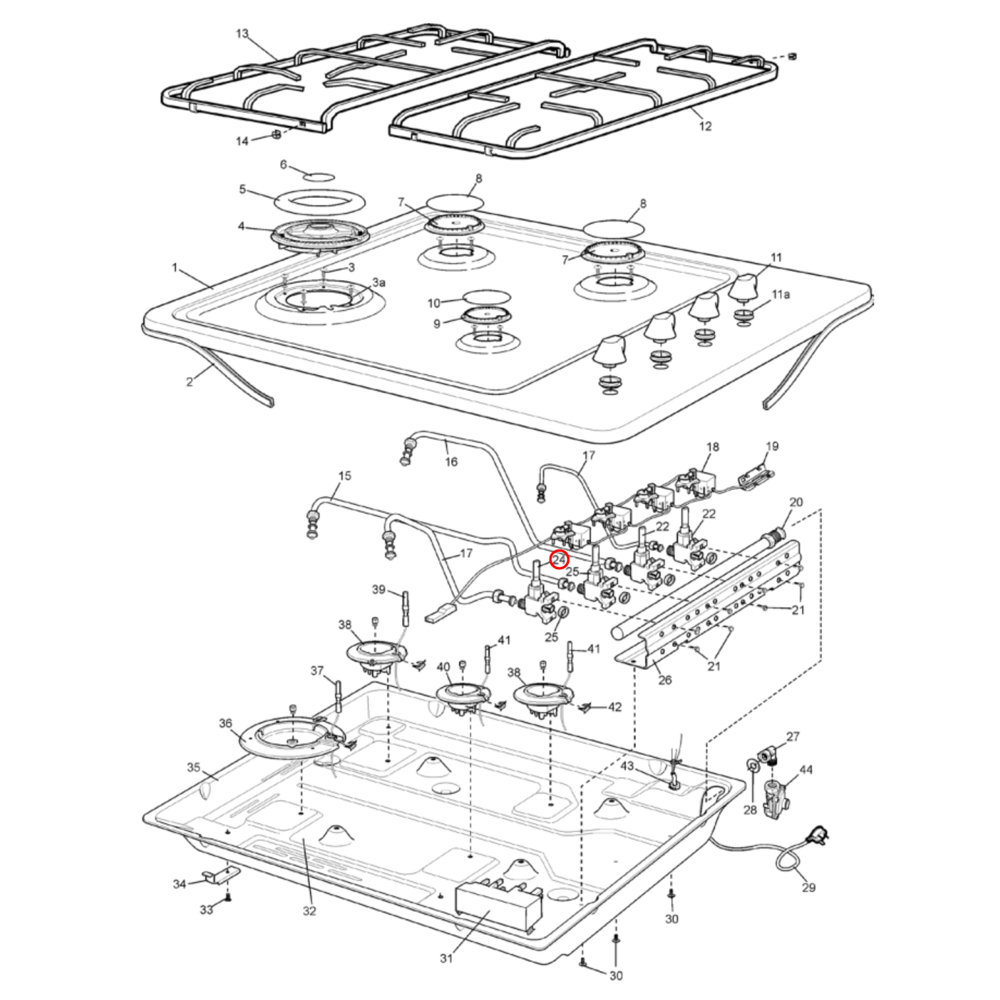 3054485168 Chef, Westinghouse Gas Cooktop Valve - 305448516