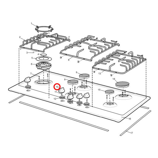 4055980306 Electrolux, Westinghouse Cooktop Knob Pack Of 5 Silver - 305382105K