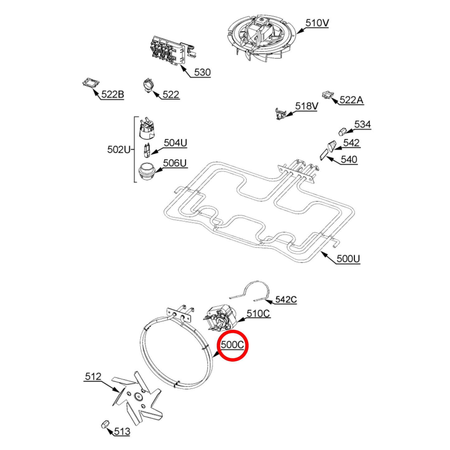 140089339059 AEG Oven Fan Forced Heating Element - 3878684004