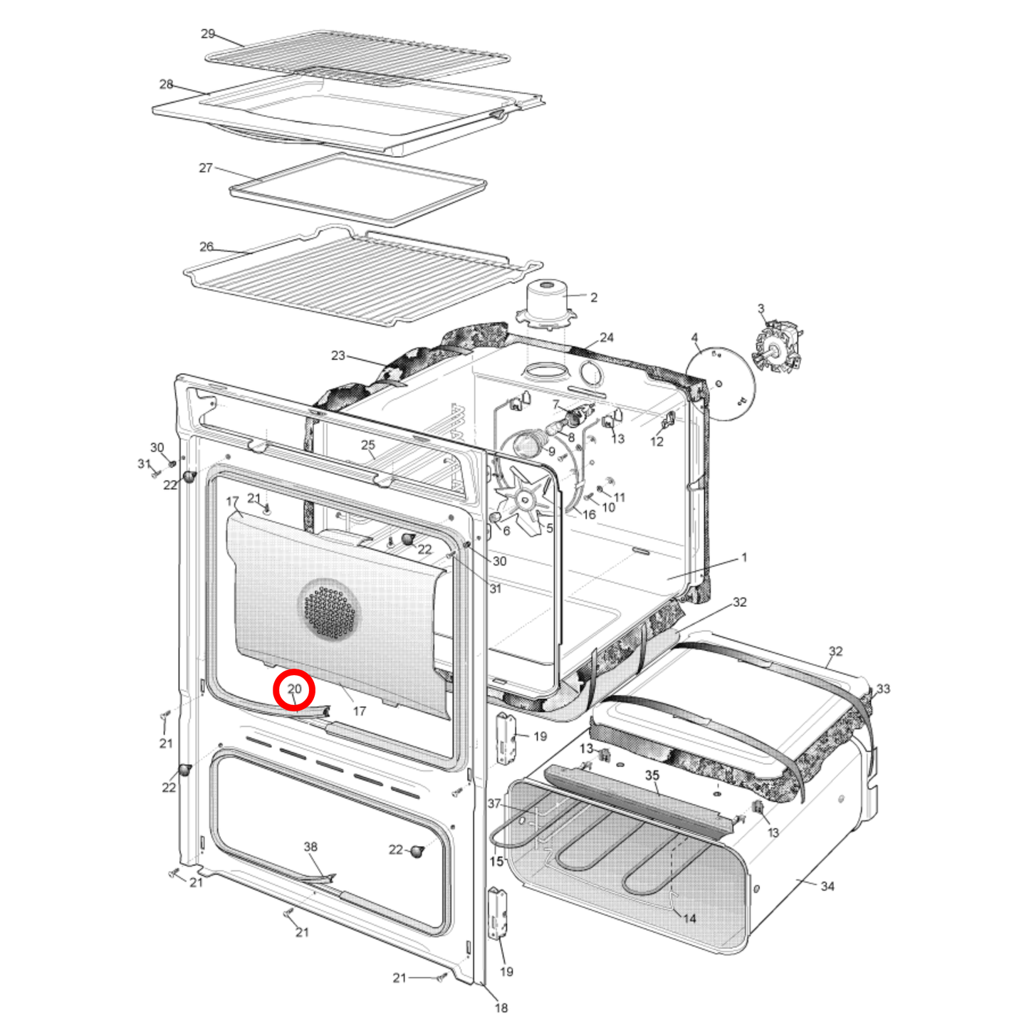 85801880022362 Chef, Simpson, Westinghouse Oven Door Seal 1675Mm - 0188002236