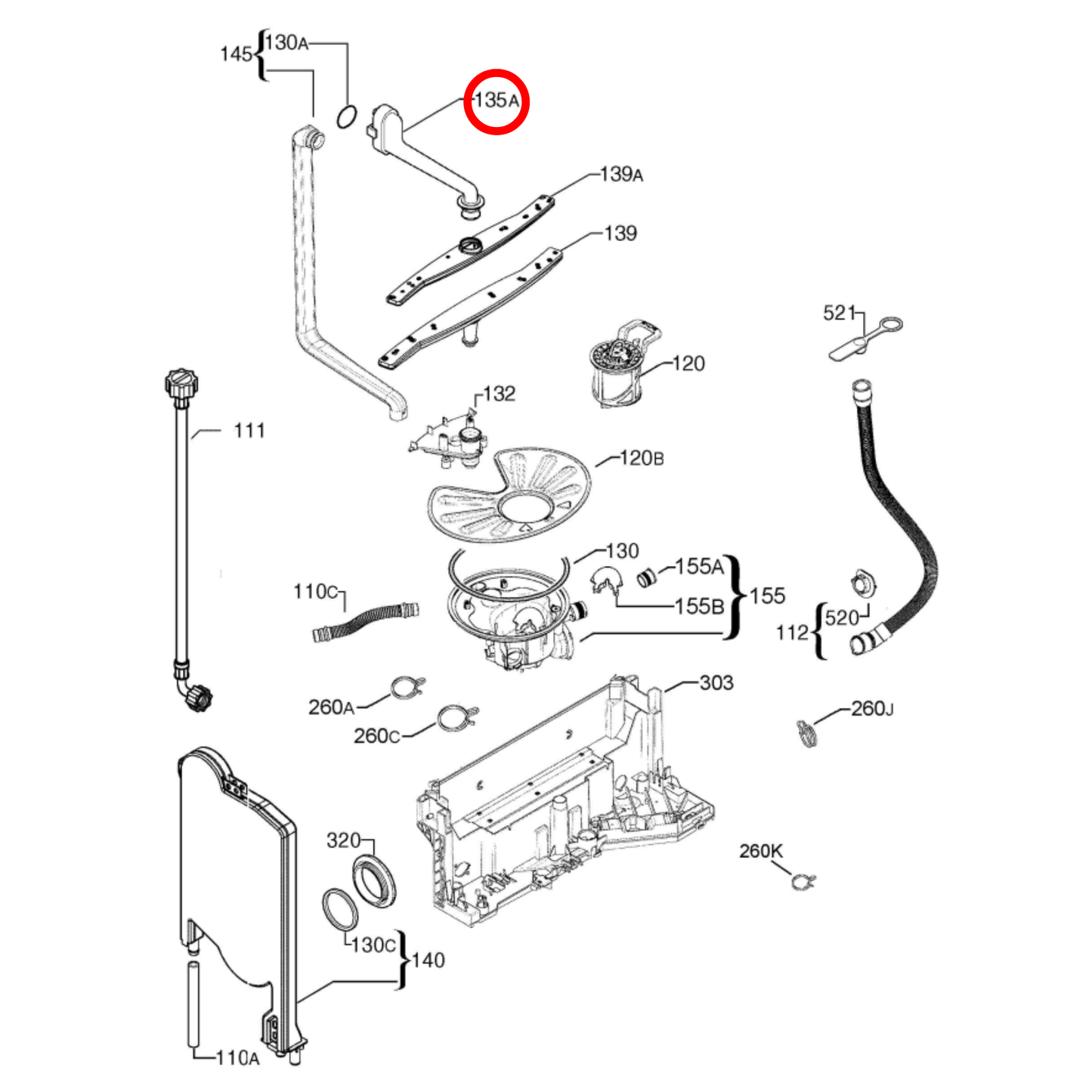 1561425370 Dishlex, Simpson Dishwasher Chanel Feed Upper Spray Arm