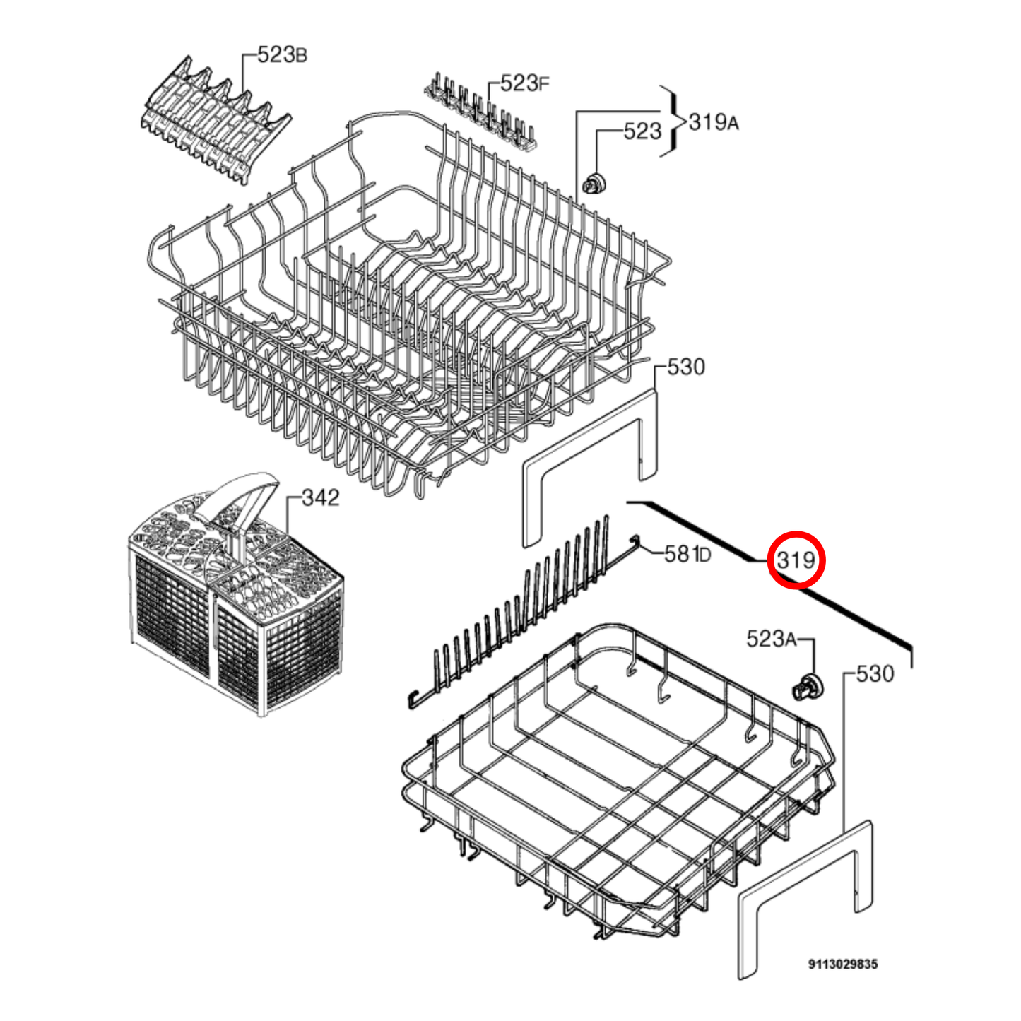 4055385498 Westinghouse Dishwasher Lower Basket Assembly - 1529655209