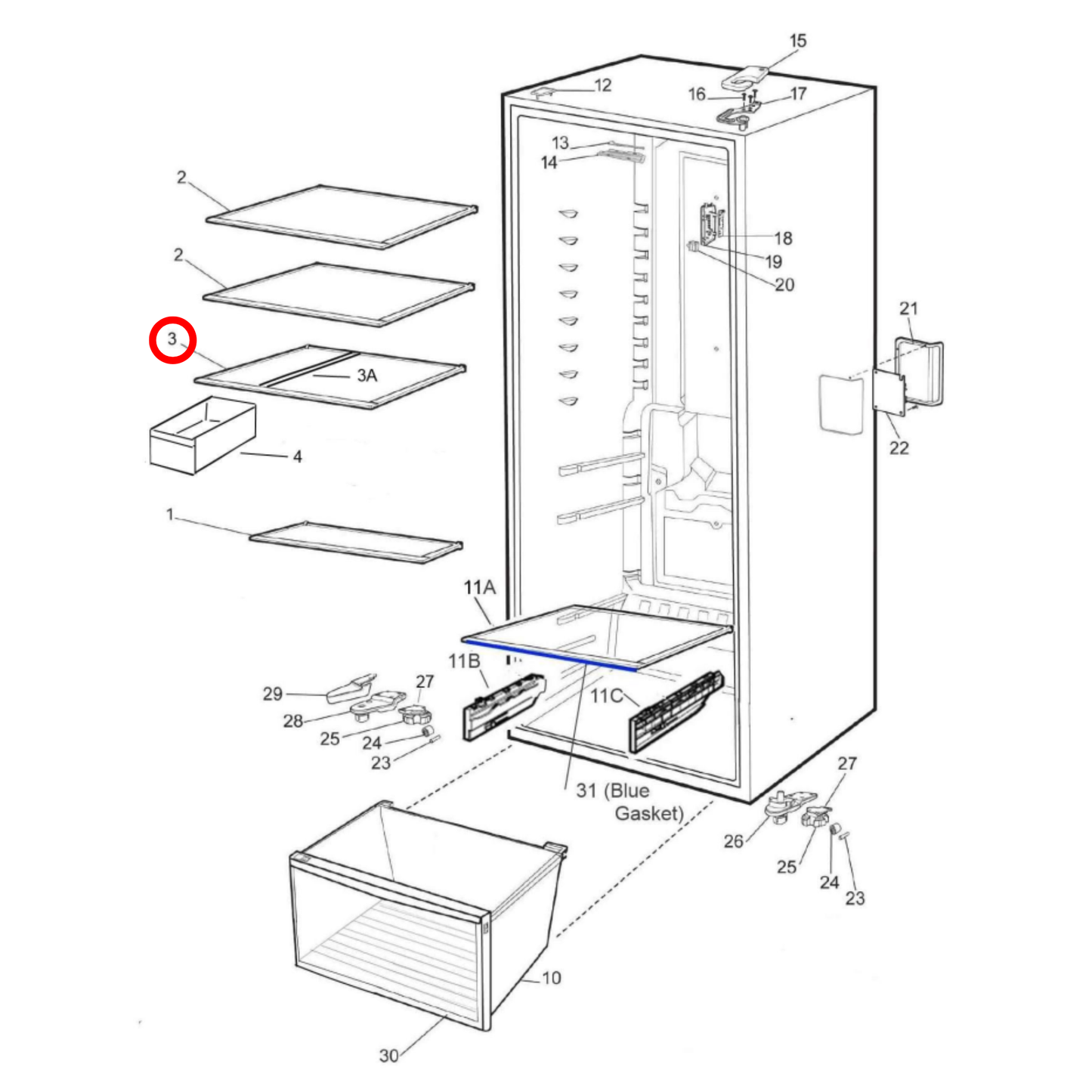 140008225017 Westinghouse Fridge Food Compartment Shelf - A00822501