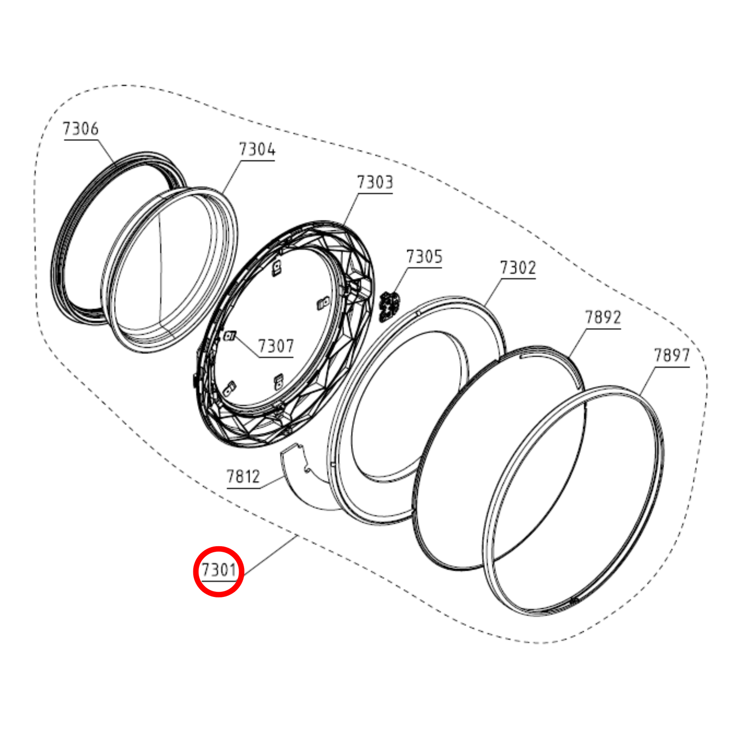 816200 Asko Washing Machine Door Assembly White