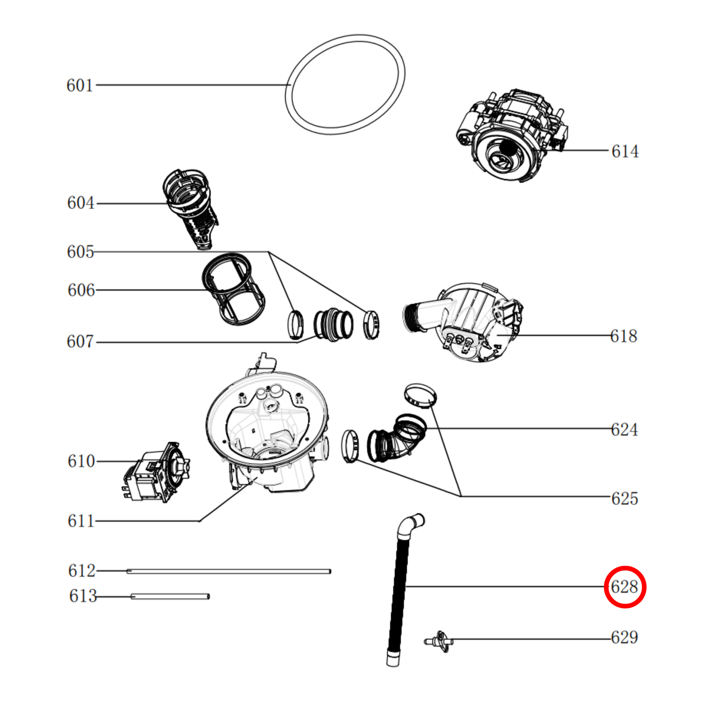 12676000000947 Euromaid, Technika Dishwasher Inner Drain Hose