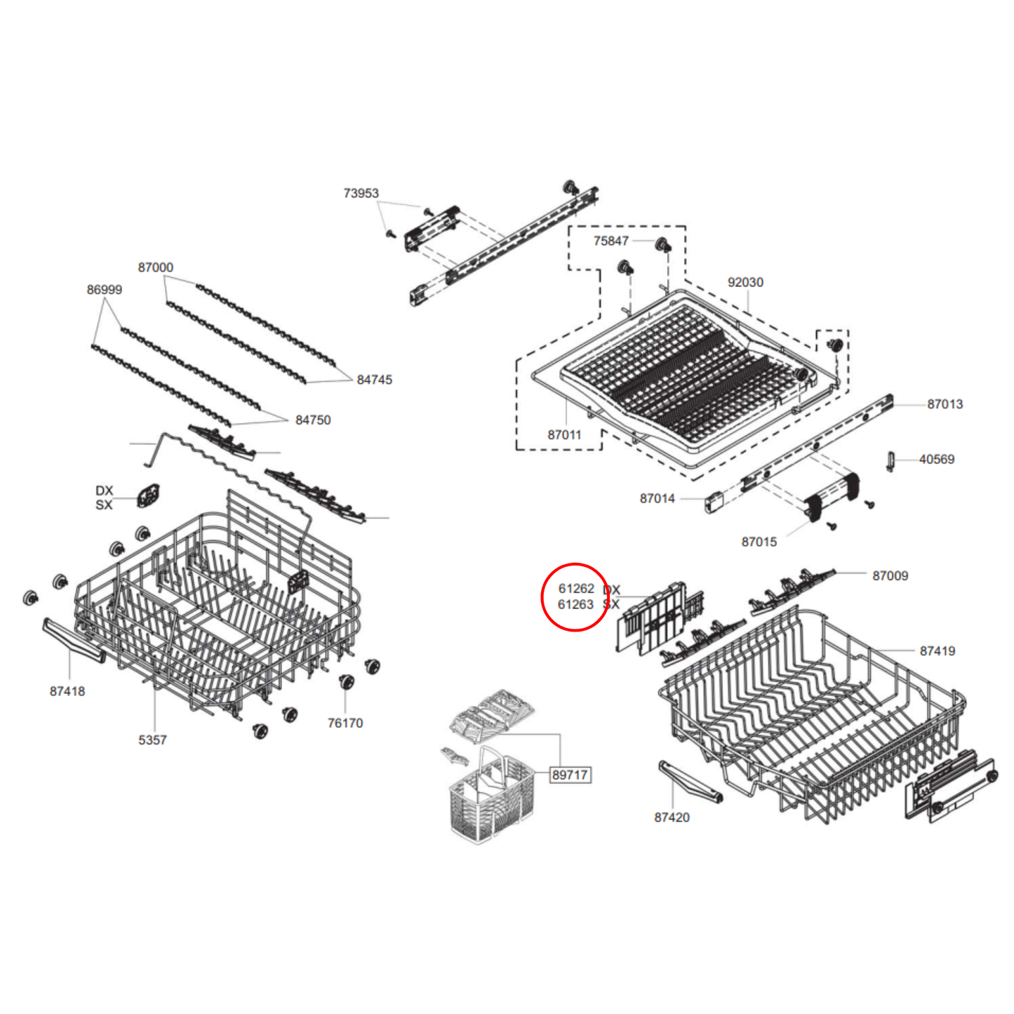 690074913 Smeg Dishwasher Basket Adjustment Kit - 698290726, 698290727