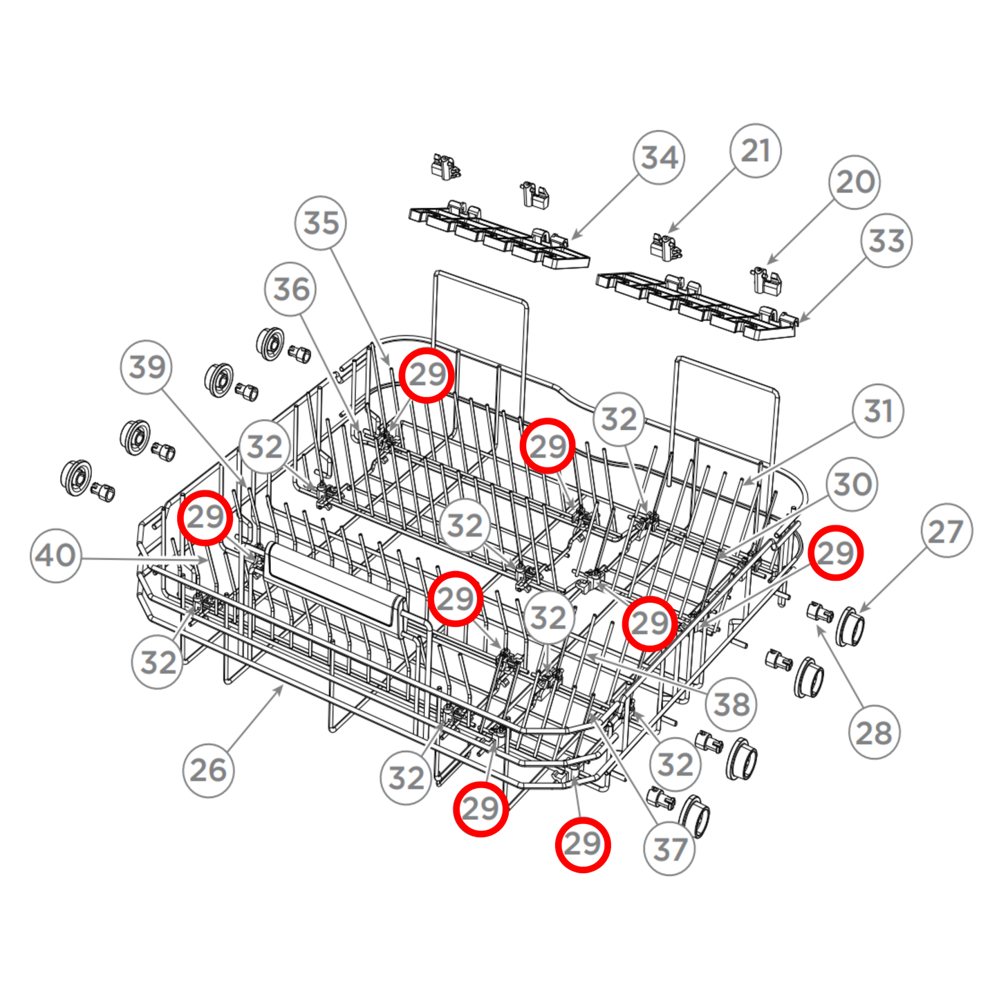 H0120202827B Fisher & Paykel Dishwasher Lower Basket Clip Right Hand