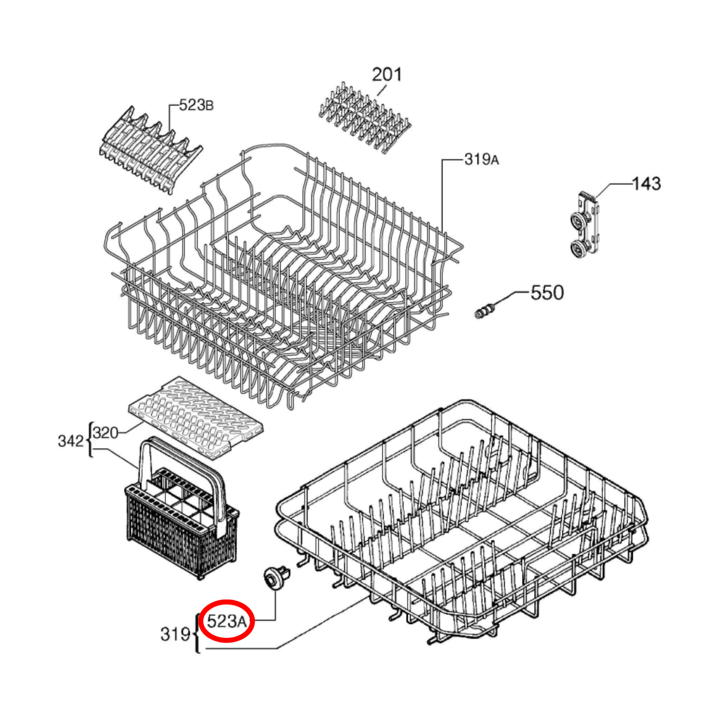 50286965004 Dishlex, Electrolux, Simpson, Westinghouse Dishwasher Lower Rack Wheels - 911516028