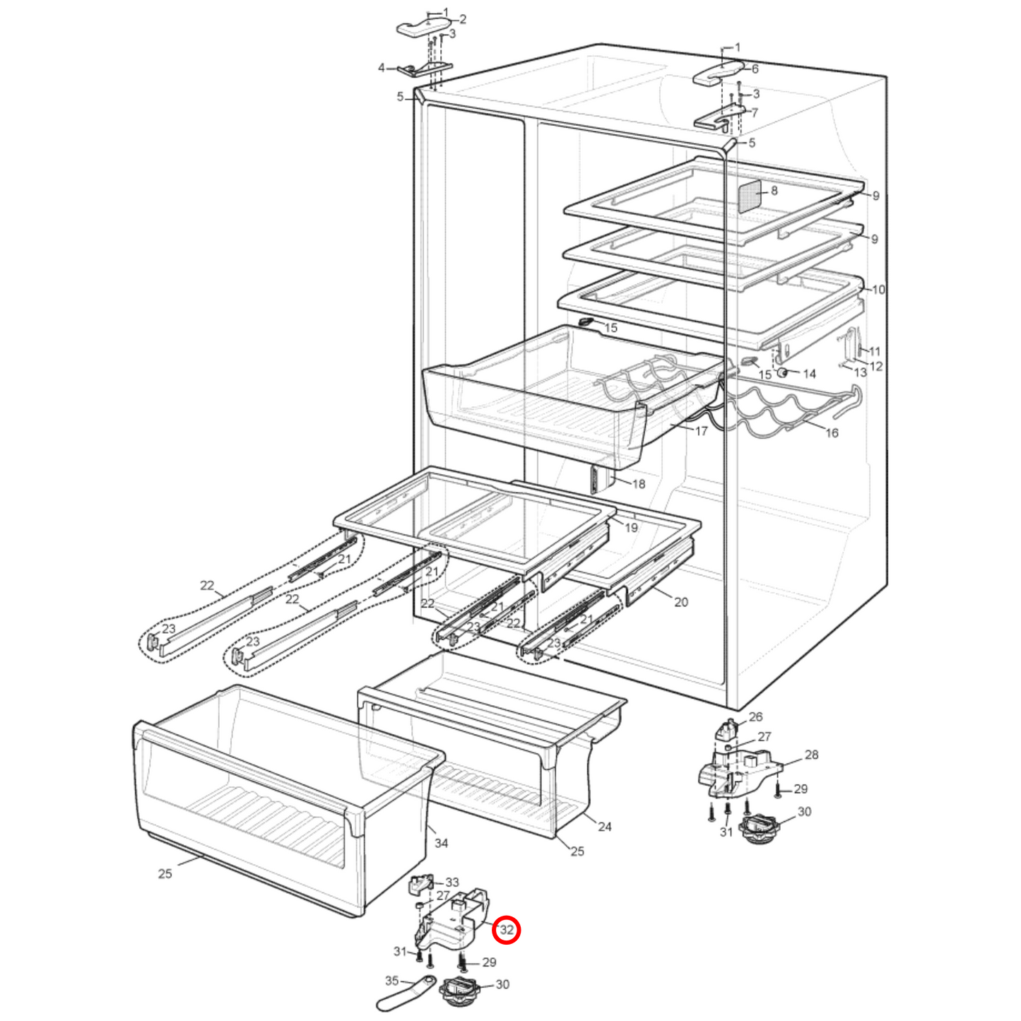 4055216917 Electrolux, Westinghouse Fridge Door Lower Hinge Left Right Assembly - 1458178