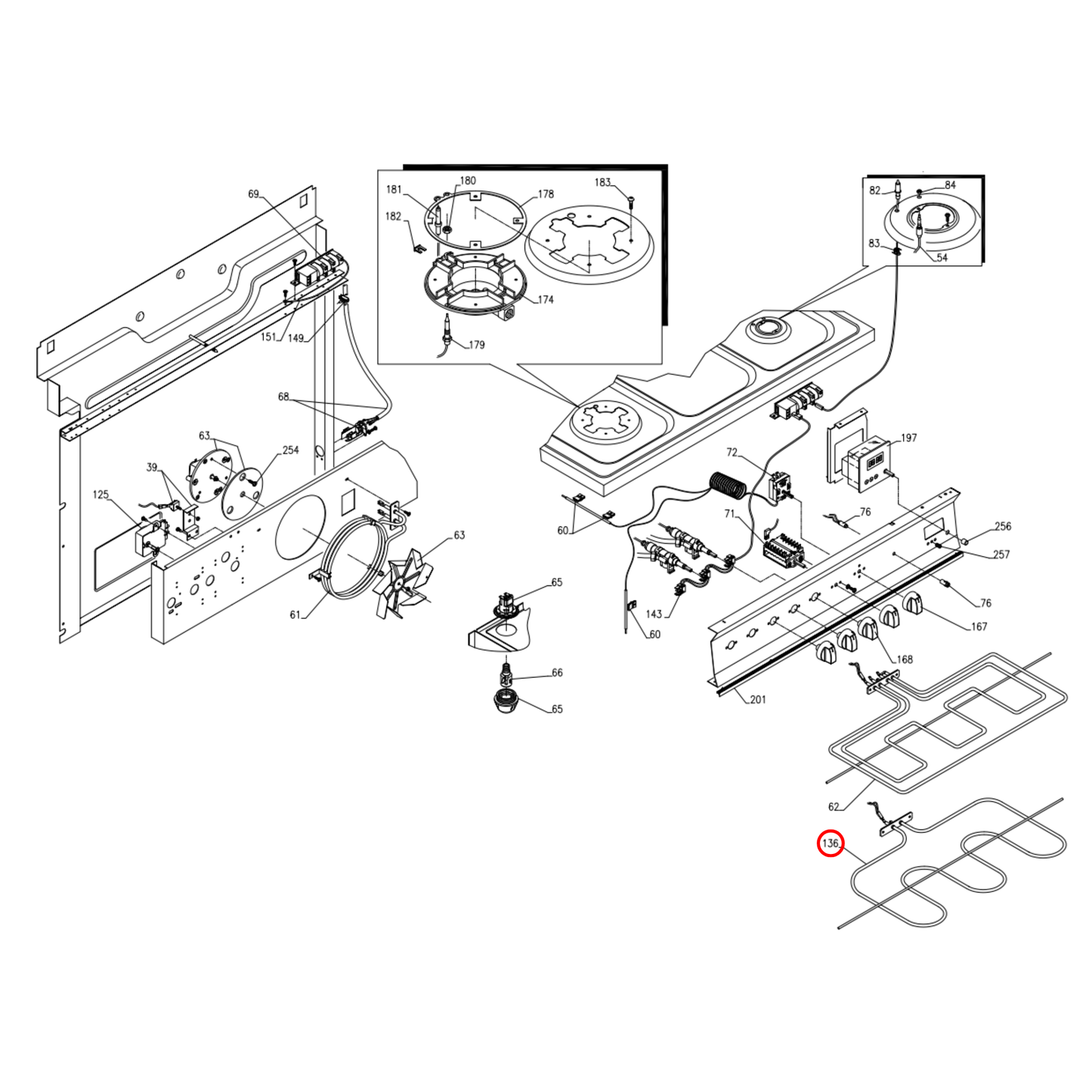 GLO13-03 Baumatic, Lofra Oven Bottom Heating Element 1750W - H03746, 03010355