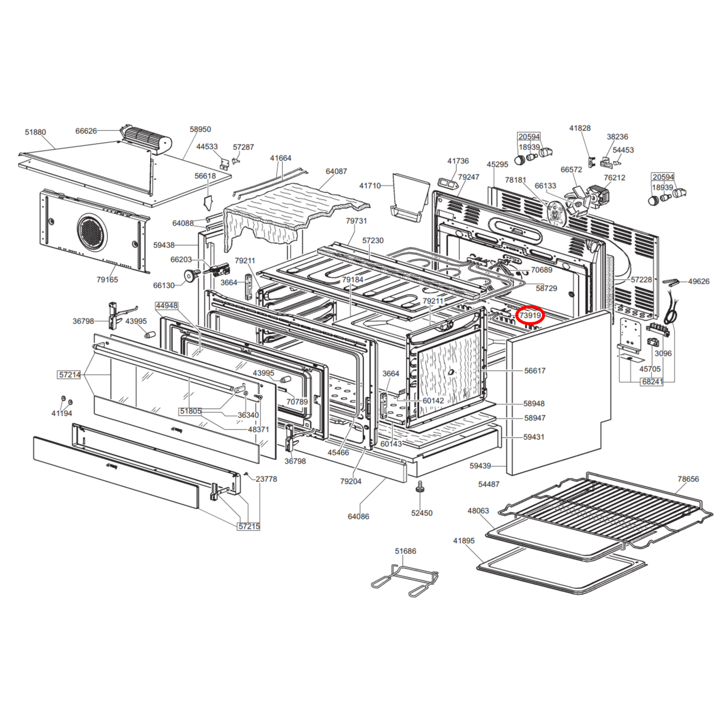 806890624 Omega, Smeg Oven Bottom Heating Element 1800W - 806890623