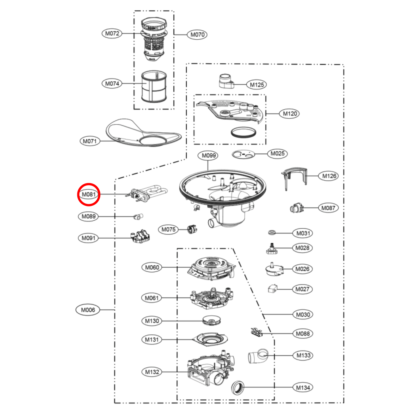 AEG72950002 LG Dishwasher Heating Element 1900W 240V