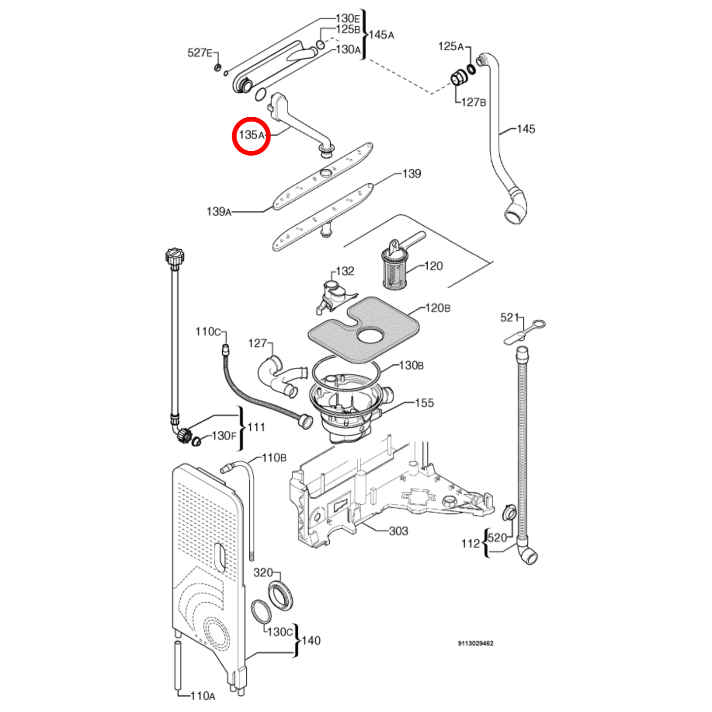 1173858109 Westinghouse Dishwasher Channel Spray Arm Feed Dark Grey - 1526687528