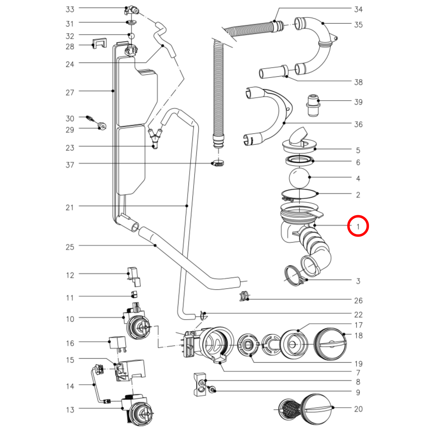 5913440 Miele Front Load Washing Machine Tub To Pump Hose - 4911252