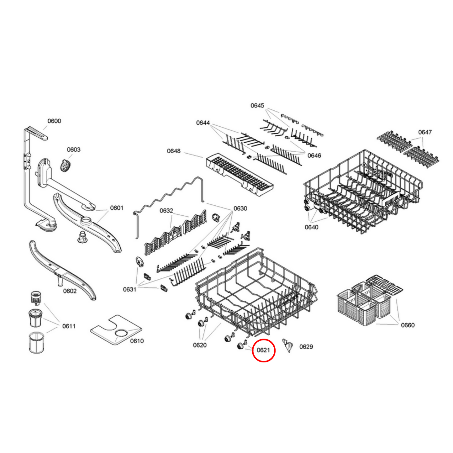 00611475 Bosch Dishwasher Lower Basket Wheel 8 Pieces