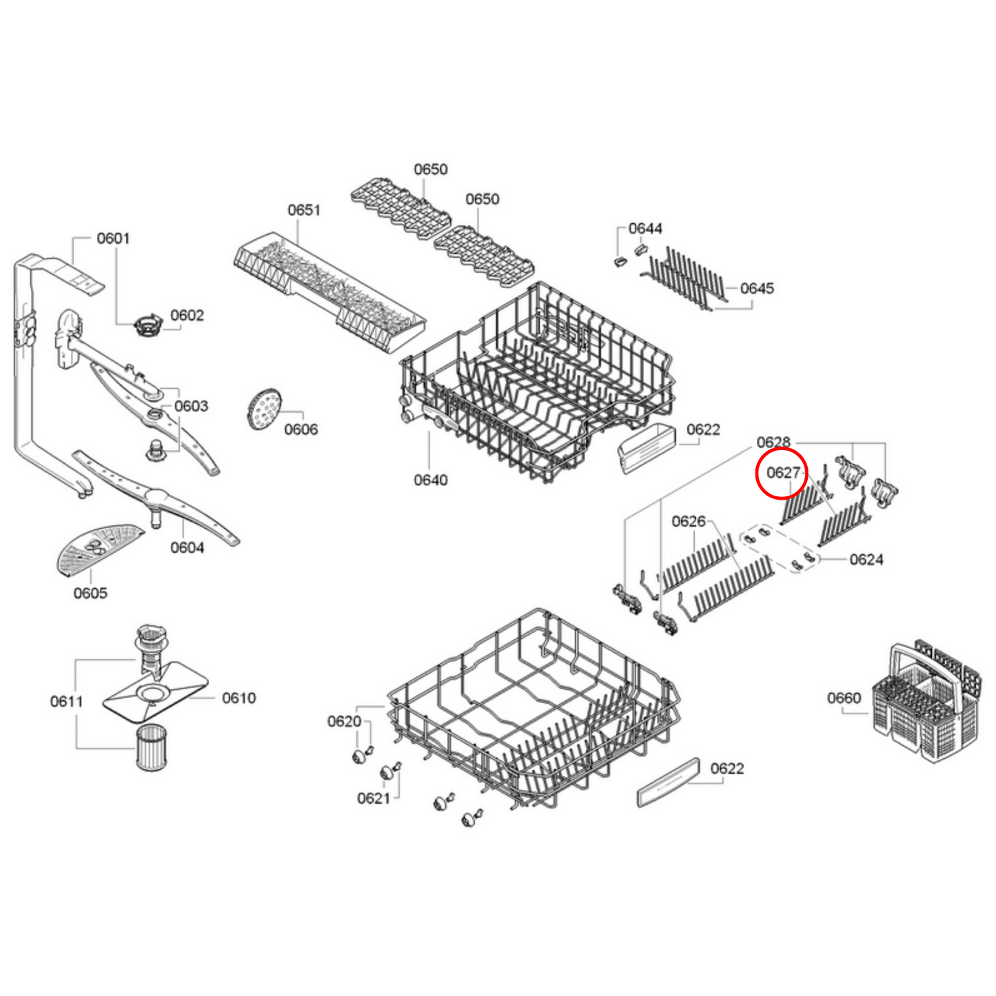 00645102 Bosch Dishwasher Lower Rack Flip Insert Pair