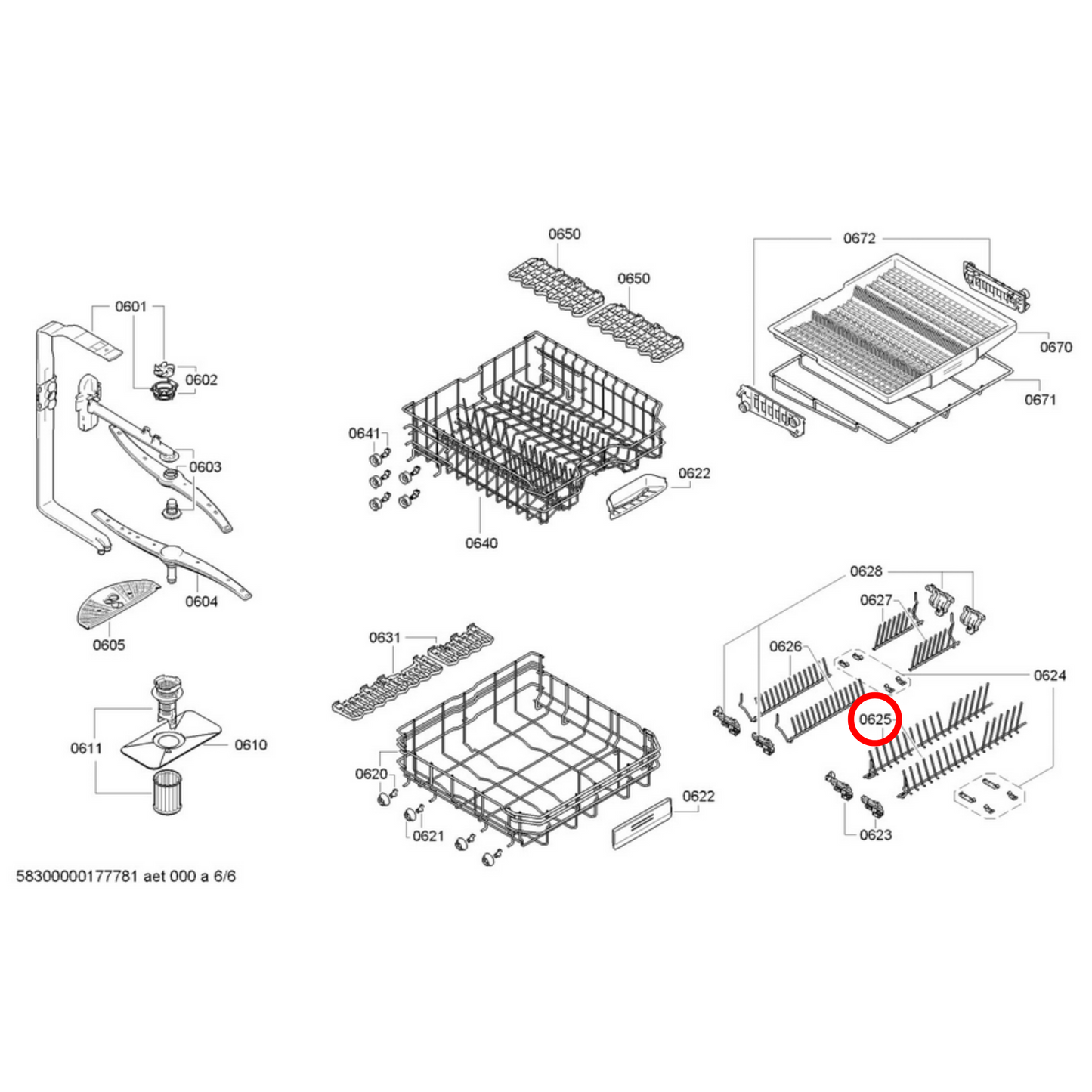 00645108 Bosch Dishwasher Lower Rack Crock Insert