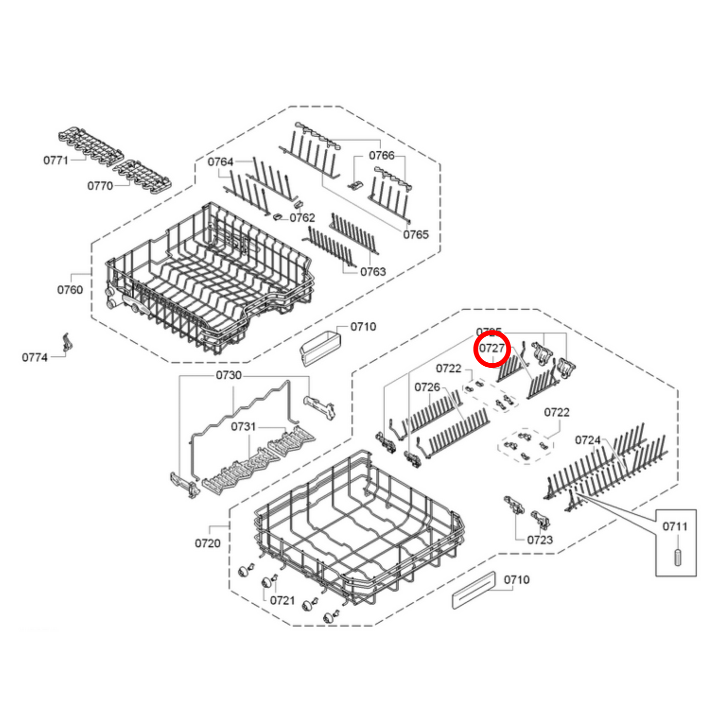 00657863 Bosch Dishwasher Lower Rack Crock Insert