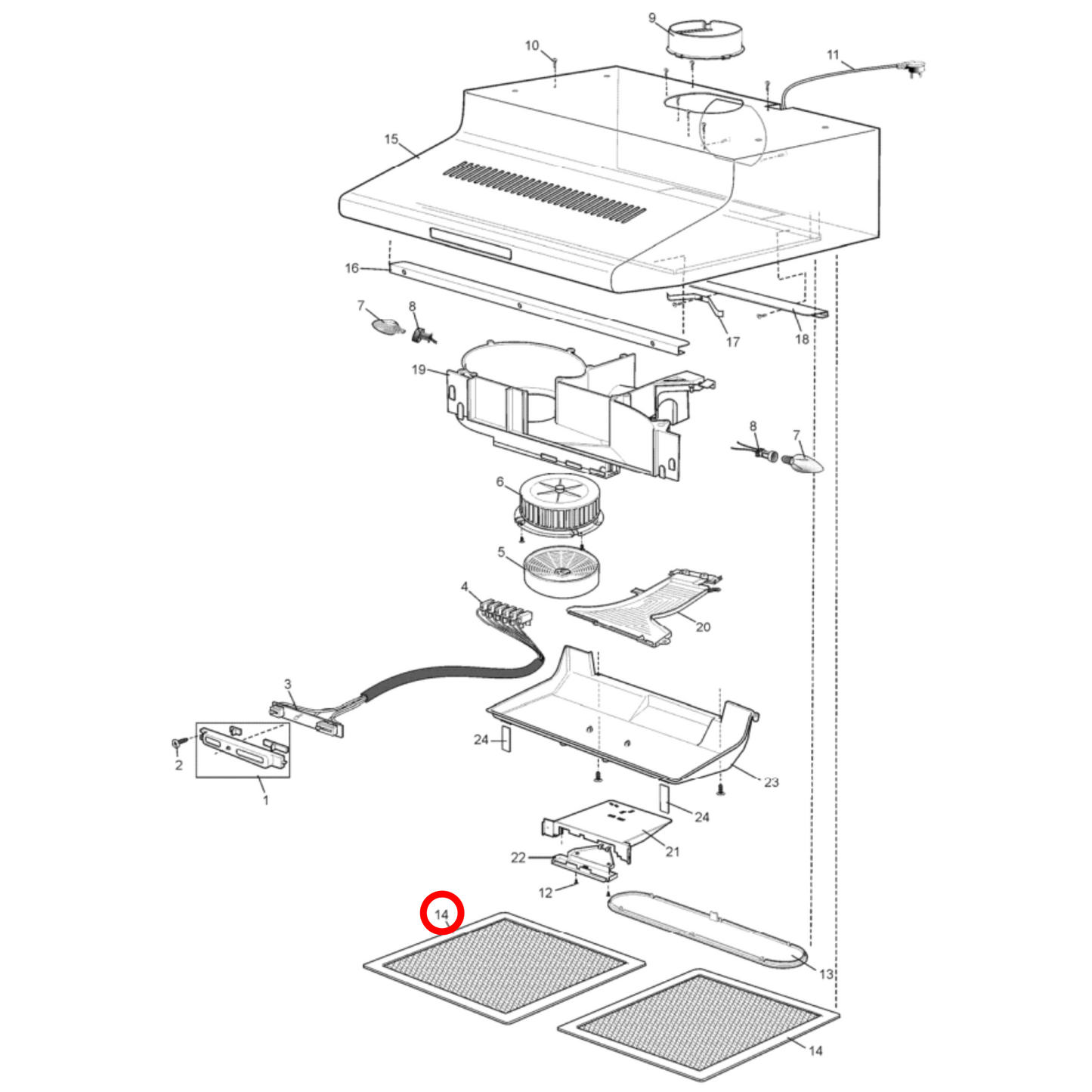 4055921441 Chef, Simpson, Westinghouse Rangehood Filter - 0144002129 , 0144002127