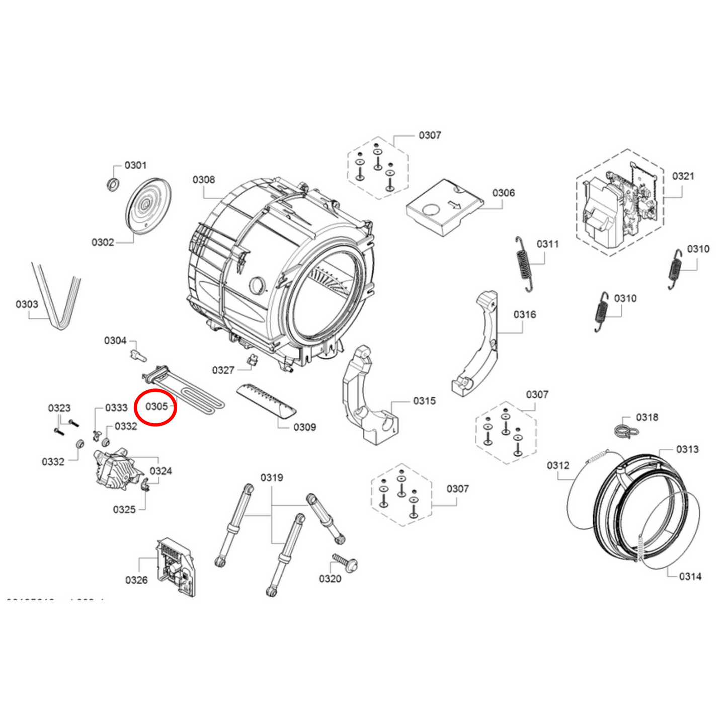 12045480 Bosch Washing Machine Heating Element 2000W - 12037827