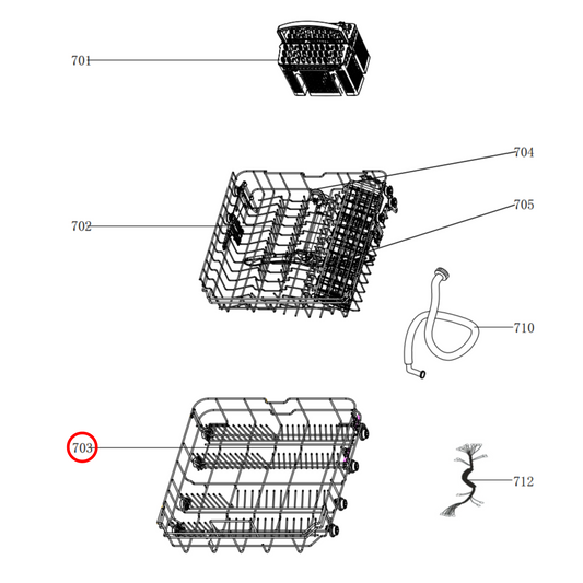 12976000003129 Euro, Omega, Technika Dishwasher Lower Rack Assembly