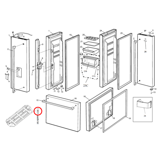 140023311024 Electrolux, Westinghouse Fridge Door Handle Kit Assy - A02331102