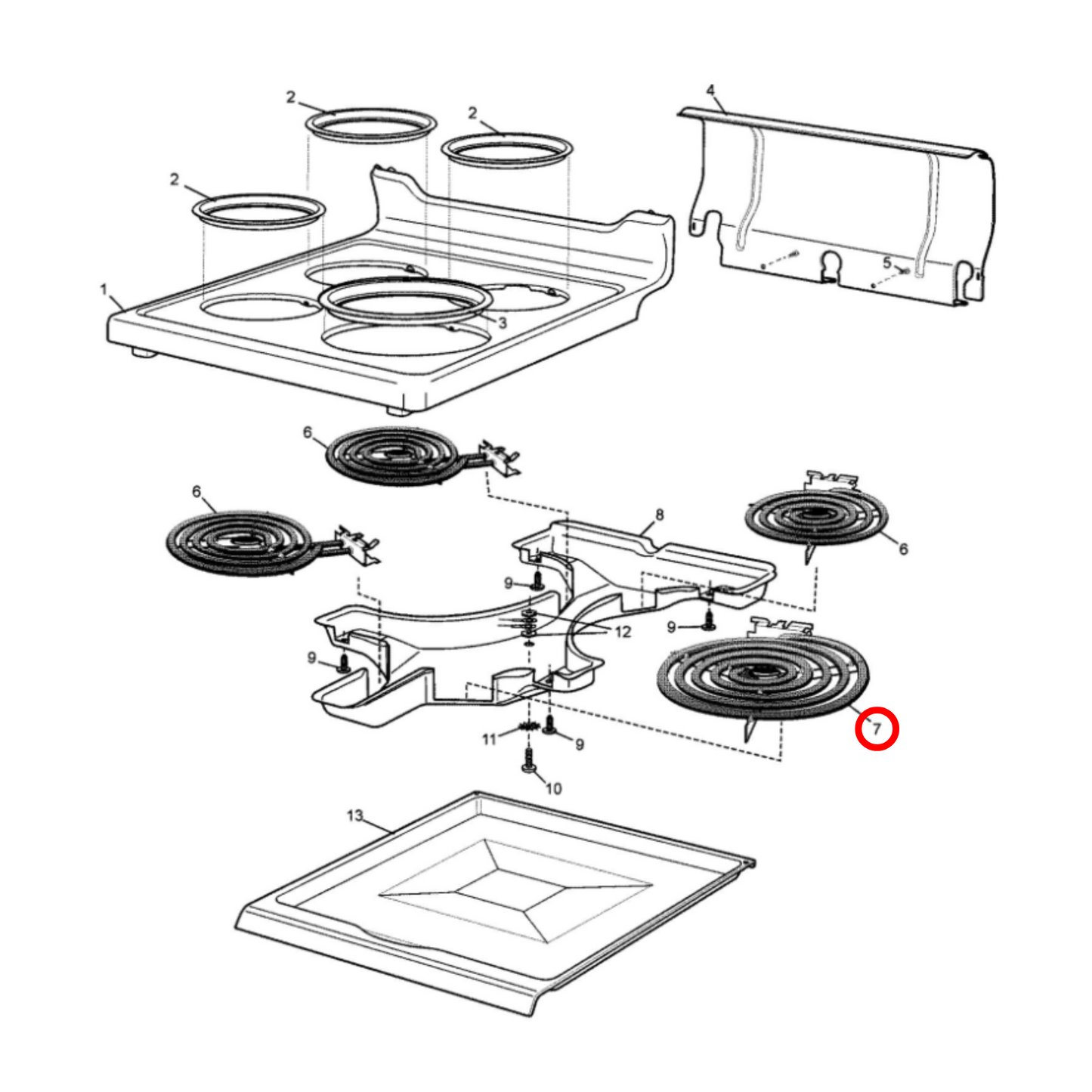 140101086019 Chef, Simpson, Westinghouse Cooktop Coil Element 2050W 200MM - A10108601