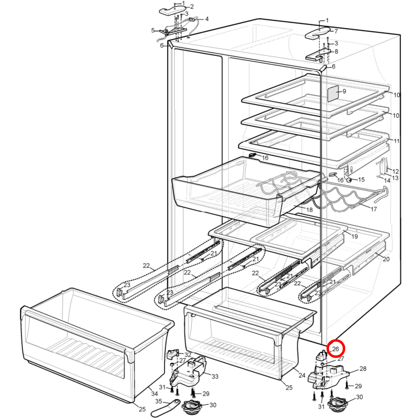 1760008783 Westinghouse Fridge Bottom Right Hinge Cam - 1447124, 1458377
