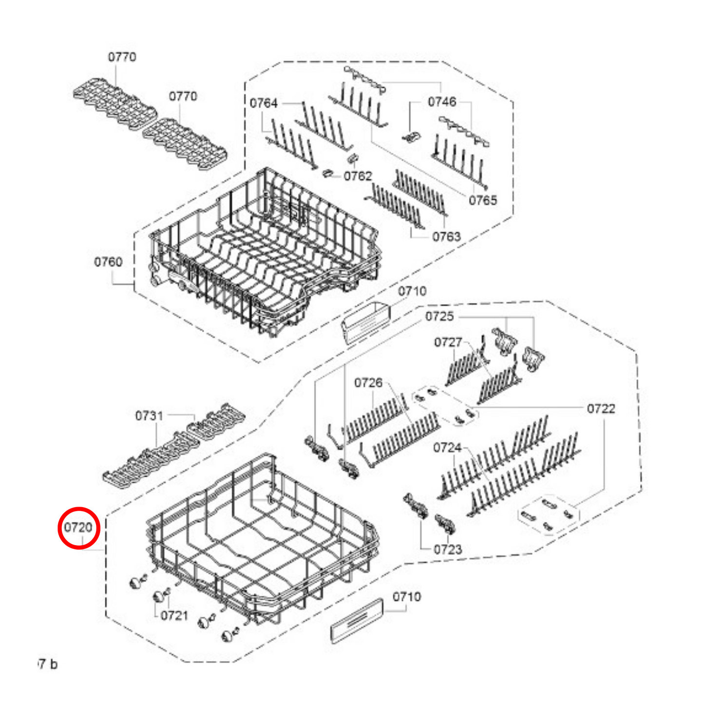 20003053 Bosch, Siemens Dishwasher Lower Rack Assembly - 00771609