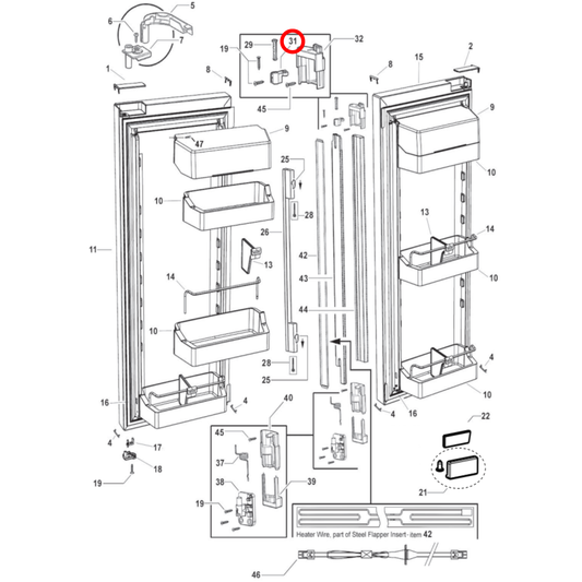 837039 Fisher & Paykel Fridge Hinge Flapper Top