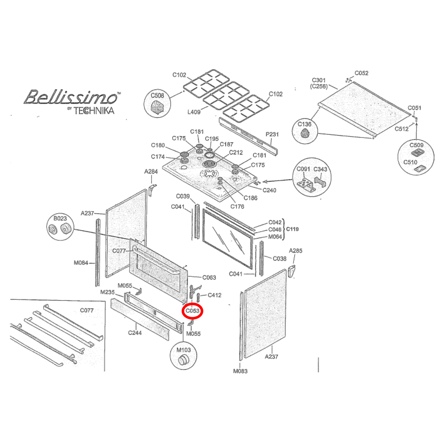246032800 Technika Oven Door Hinge Single - 246028400