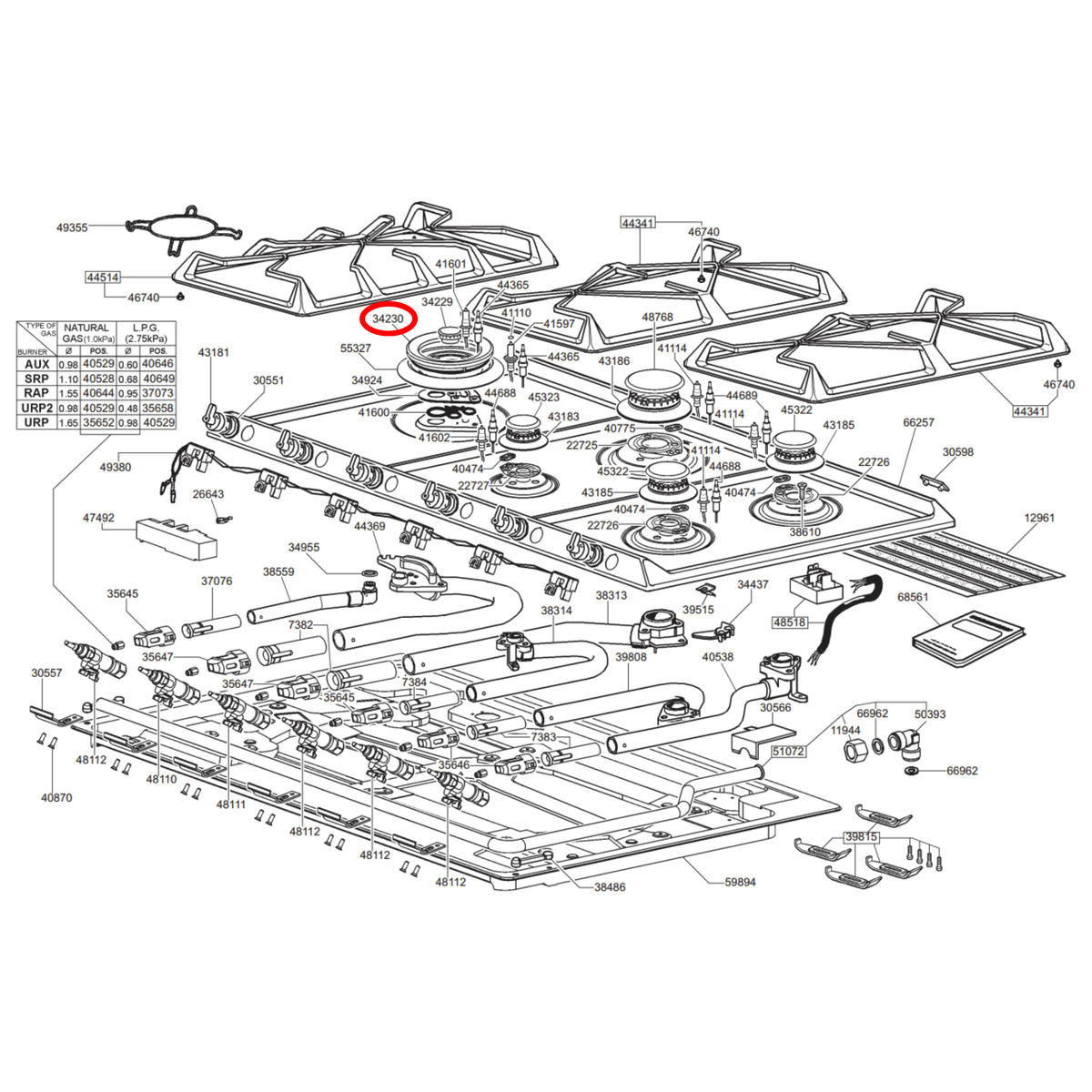 882410201 Smeg Cooktop Stove Outer Wok Burner Crown - 882410067