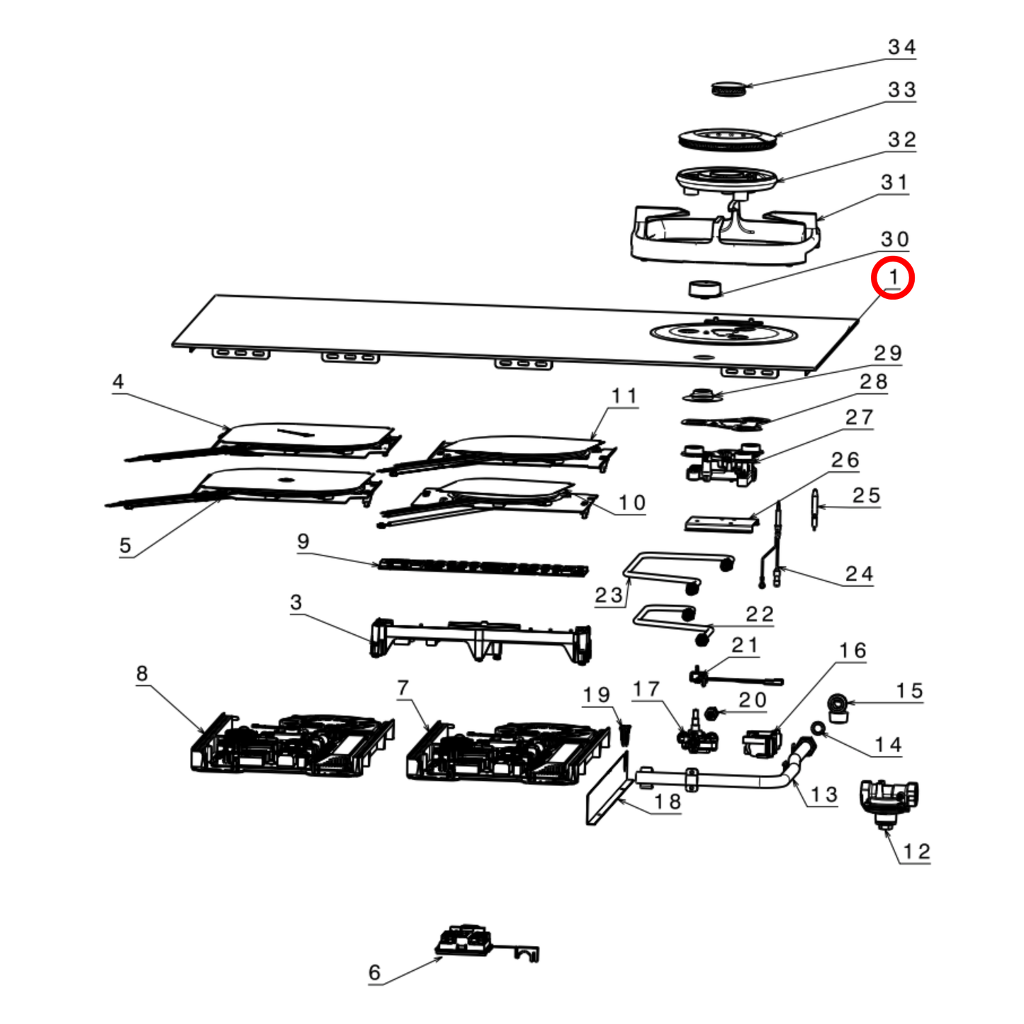 140044156150 Electrolux Cooktop Hop Glass Assembly