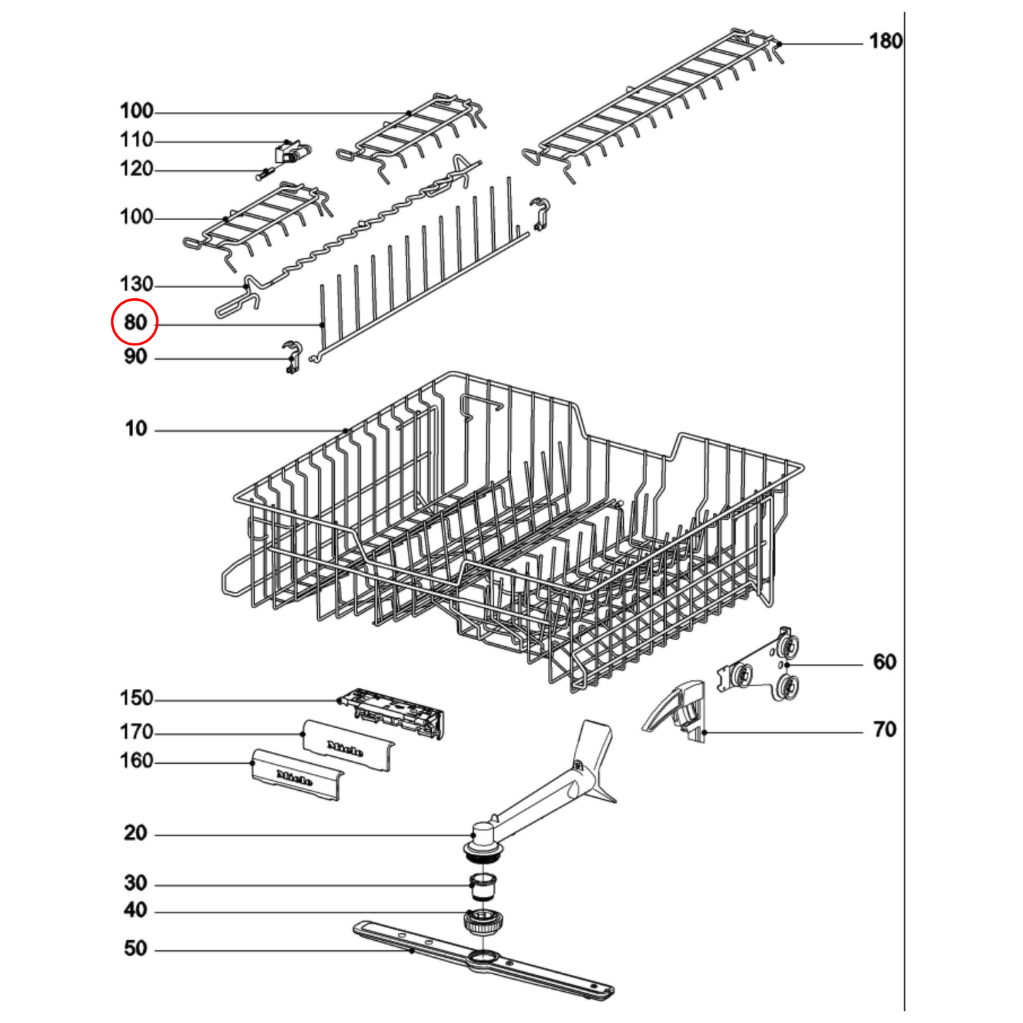 7502280 Miele Dishwasher Upper Rack Crock Insert