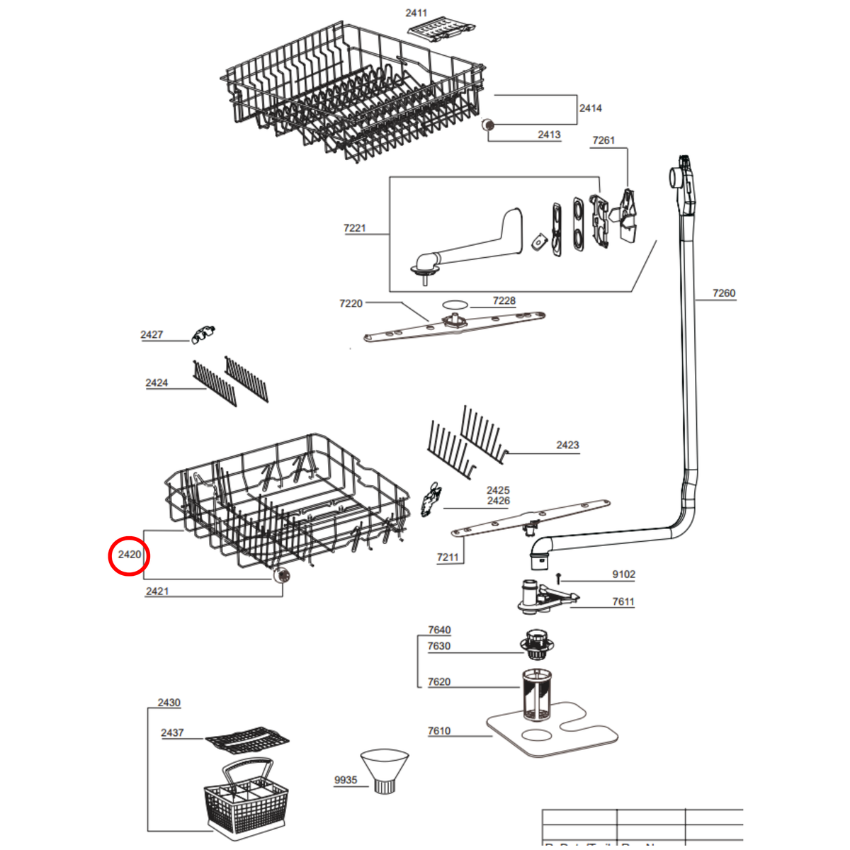 1766810083 Beko, Euromaid Dishwasher Lower Basket - 1758974100